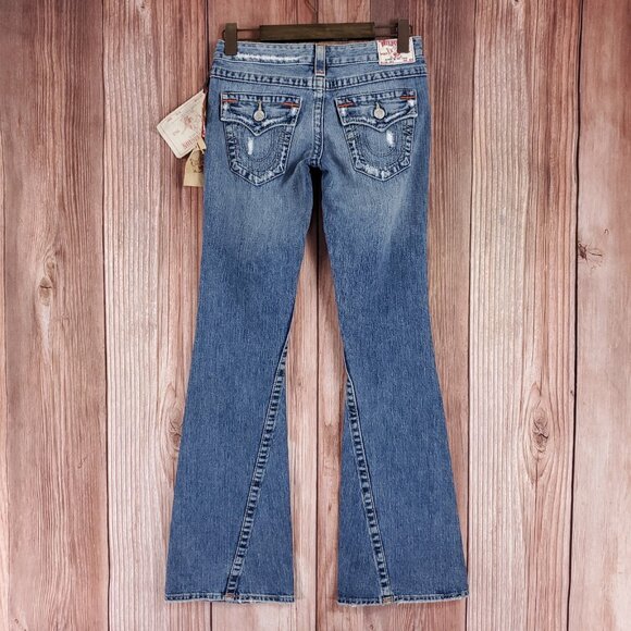 NWT True Religion Womens Size 26 Joey Row Seat Flap Flare Distressed Denim Jeans - Picture 2 of 15